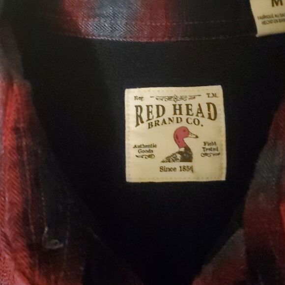 RedHead Fleece Lined Flannel Button Up Shirt Mens L Red Plaid Long Sleeve - Picture 4 of 9